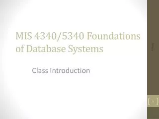 MIS 4340/5340 Foundations of Database Systems