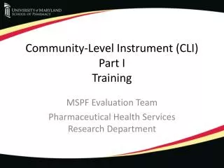 Community-Level Instrument (CLI) Part I Training