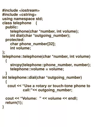 #include &lt; iostream &gt; #include &lt; cstring &gt; u sing namespace std; class telephone { 	public: