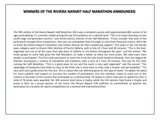 WINNERS OF THE RIVIERA NAYARIT HALF MARATHON ANNOUNCED