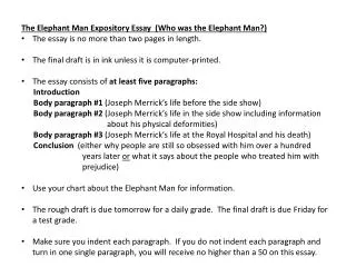 The Elephant Man Expository Essay (Who was the Elephant Man?)