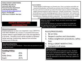 FEMALE WEIGHT CONDITIONING SYLLABUS FALL 2011-12 Gainesville High School