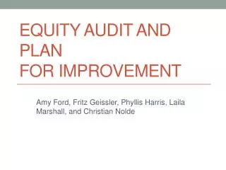 Equity Audit and Plan for Improvement