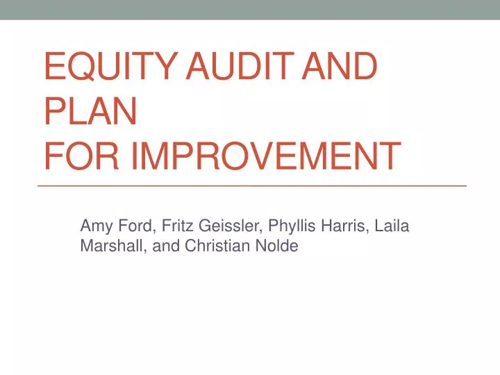 equity audit and plan for improvement