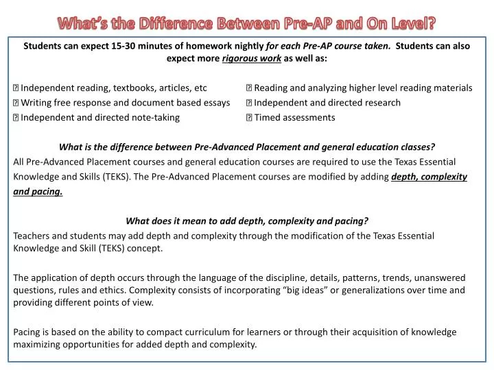 what s the difference between pre ap and on level