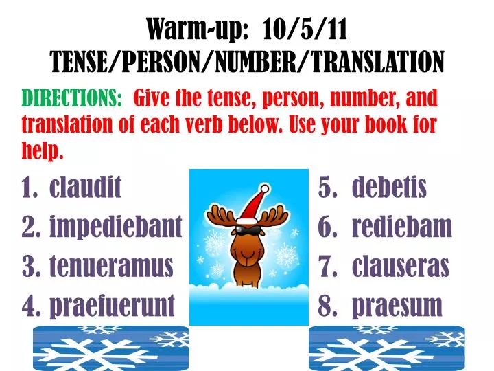 warm up 10 5 11 tense person number translation