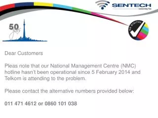 Sentech NMC Hotline is out of order