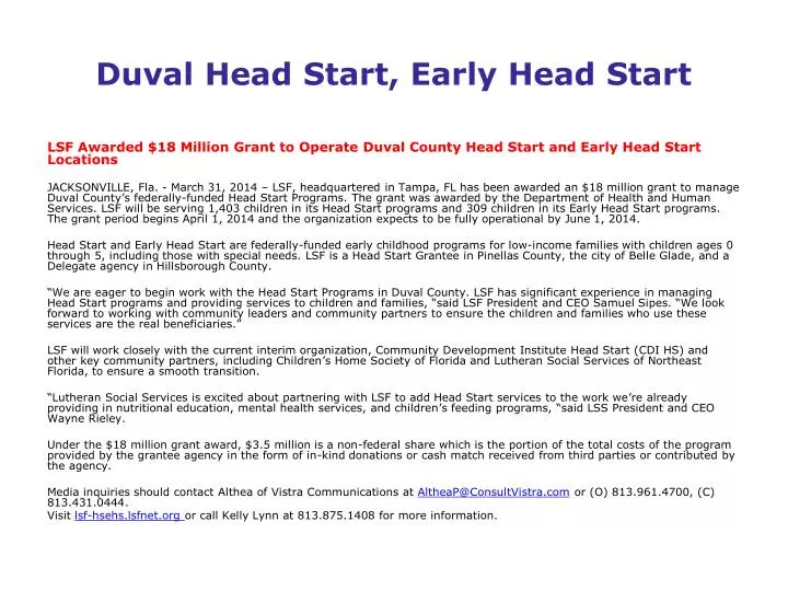 duval head start early head start
