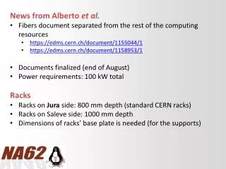 News from Alberto et al. Fibers document separated from the rest of the computing resources