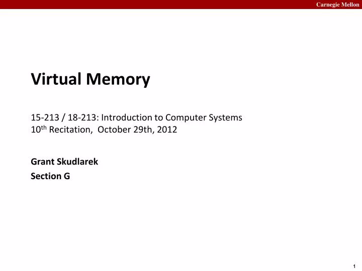 virtual memory 15 213 18 213 introduction to computer systems 10 th recitation october 29th 2012