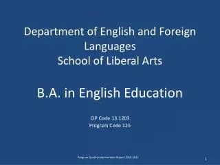 Department of English and Foreign Languages School of Liberal Arts