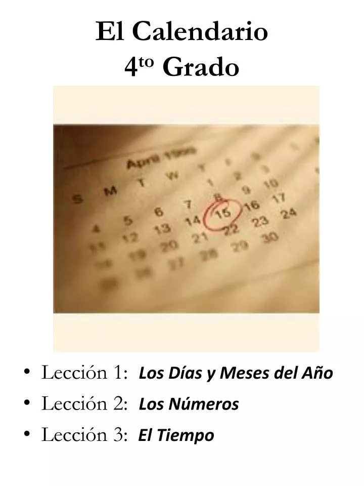 el calendario 4 to grado