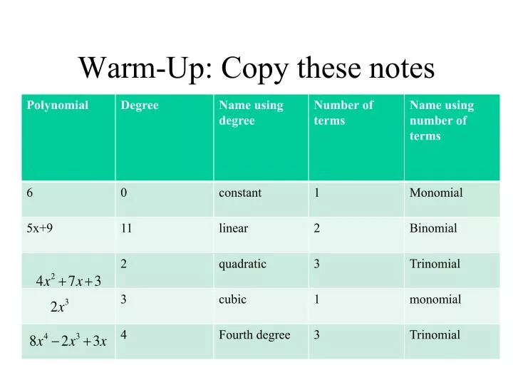 warm up copy these notes