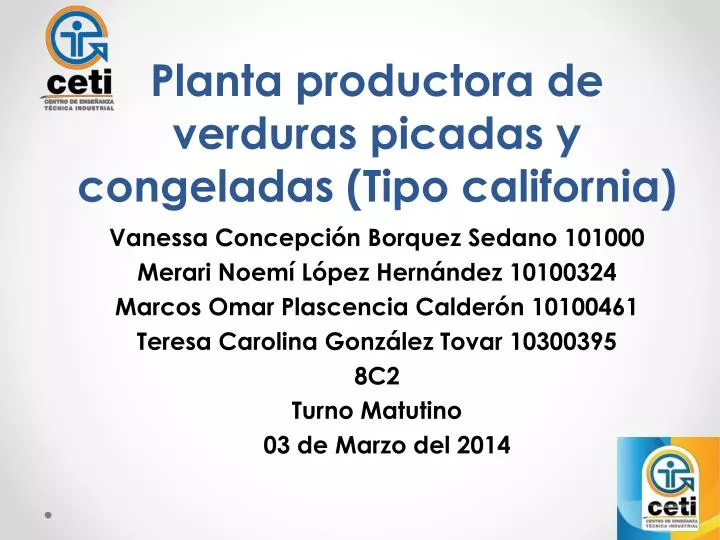 planta productora de verduras picadas y congeladas tipo california