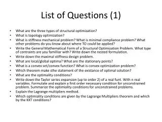List of Questions (1)