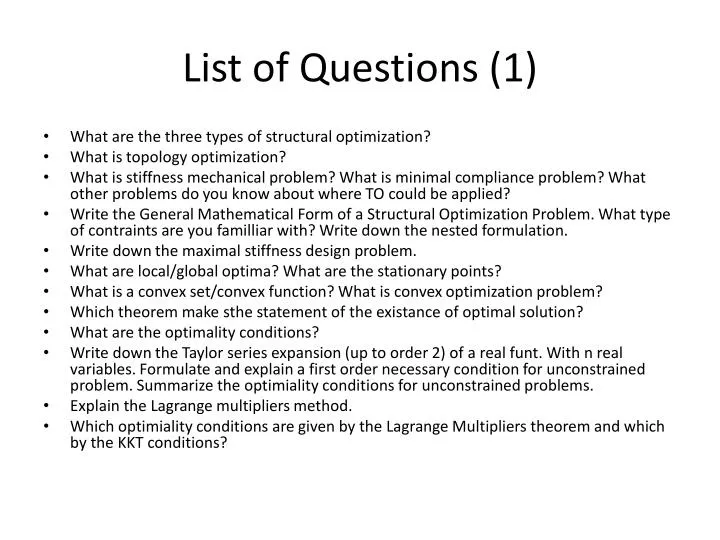 list of questions 1