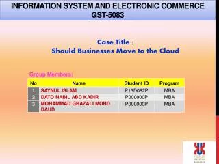INFORMATION SYSTEM AND ELECTRONIC COMMERCE GST-5083
