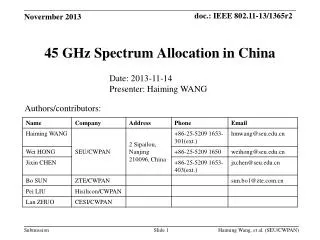 45 GHz Spectrum Allocation in China