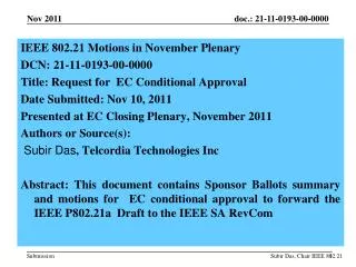 IEEE 802.21 Motions in November Plenary DCN: 21-11-0193-00-0000
