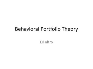 behavioral portfolio theory