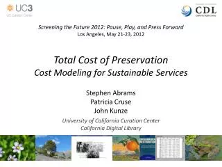 Total Cost of Preservation Cost Modeling for Sustainable Services