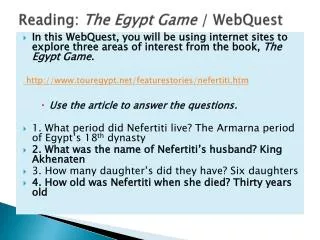 Reading: The Egypt Game / WebQuest