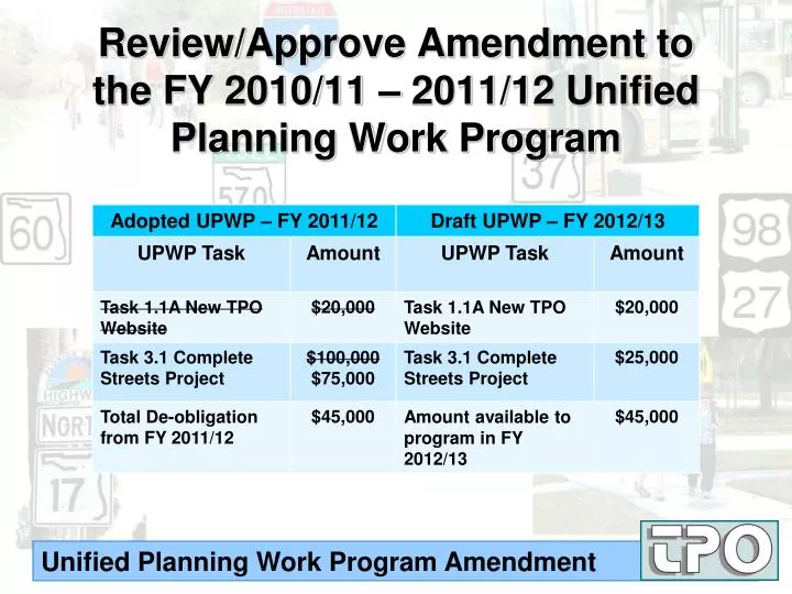 review approve amendment to the fy 2010 11 2011 12 unified planning work program