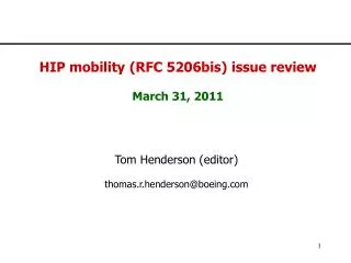 HIP mobility (RFC 5206bis ) issue review March 31, 2011