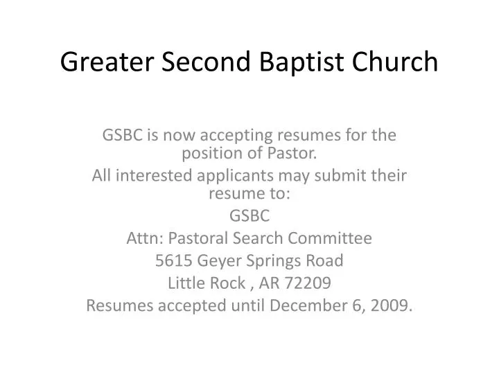 greater second baptist church