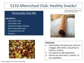 5210 Afterschool Club: Healthy Snacks!