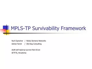 MPLS-TP Survivability Framework