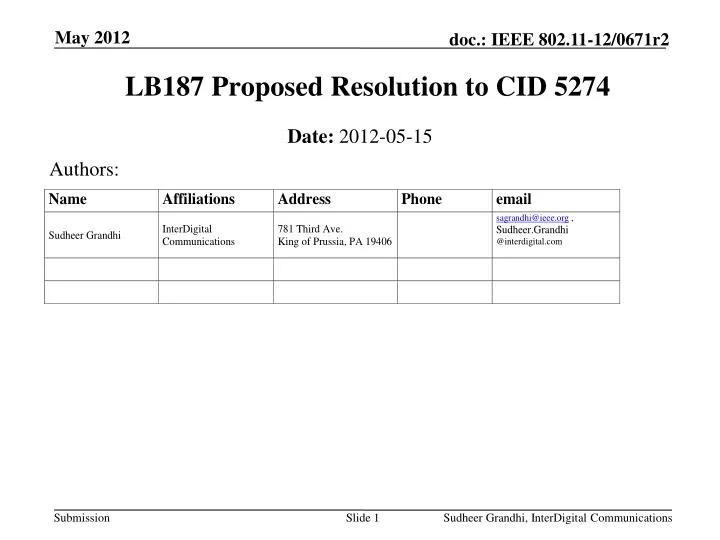 lb187 proposed resolution to cid 5274