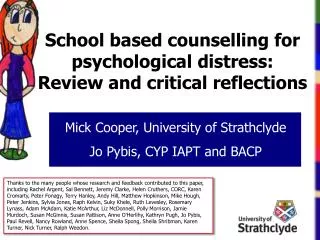 School based counselling for psychological distress: Review and critical reflections