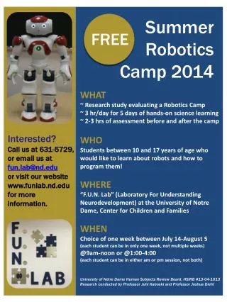 WHAT ~ Research study evaluating a Robotics Camp