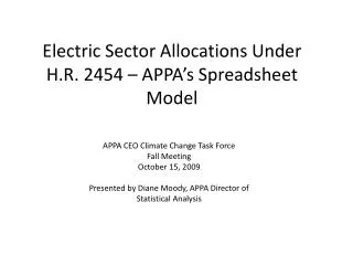 Electric Sector Allocations Under H.R. 2454 – APPA’s Spreadsheet Model