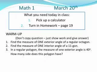 Math 1 		 March 20 th