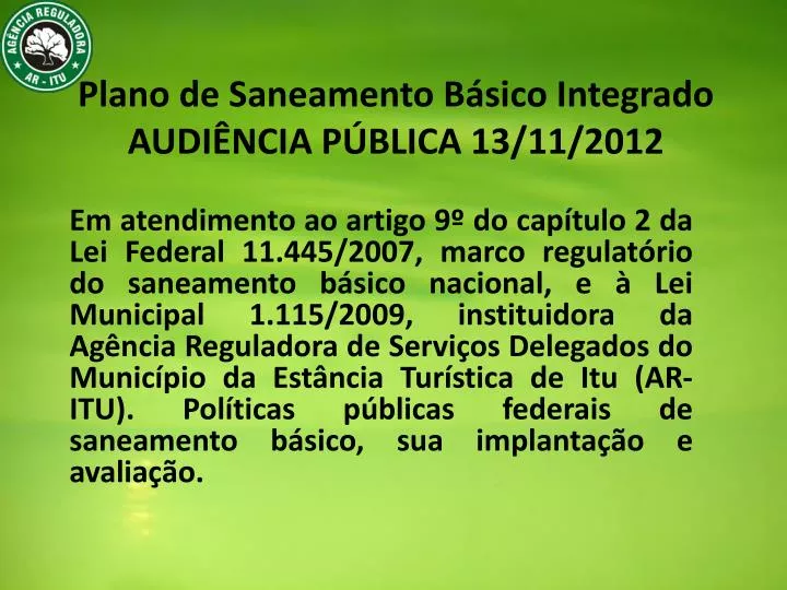 plano de saneamento b sico integrado audi ncia p blica 13 11 2012