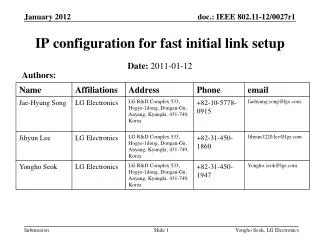 IP configuration for fast initial link setup