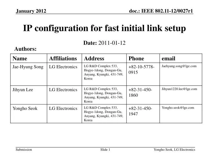 ip configuration for fast initial link setup