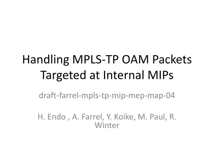 handling mpls tp oam packets targeted at internal mips