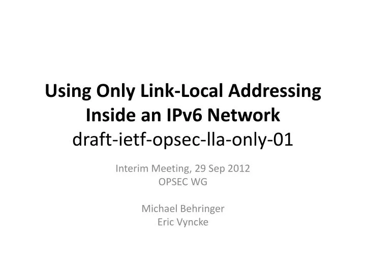 using only link local addressing inside an ipv6 network draft ietf opsec lla only 01