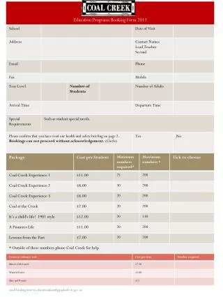 Education Programs Booking Form 2013