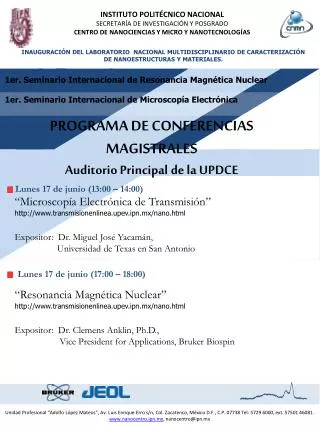 PROGRAMA DE CONFERENCIAS MAGISTRALES Auditorio Principal de la UPDCE