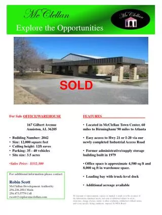 For Sale OFFICE/WAREHOUSE 167 Gilbert Avenue Anniston, AL 36205 Building Number: 2042
