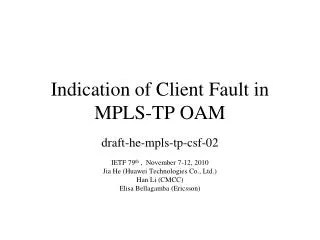 Indication of Client Fault in MPLS-TP OAM