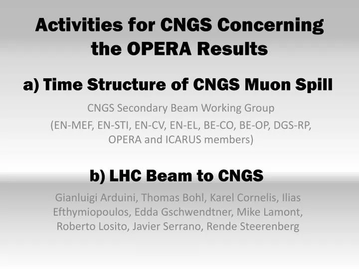 activities for cngs concerning the opera results