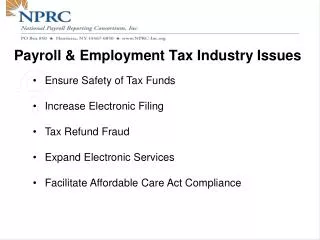Payroll &amp; Employment Tax Industry Issues