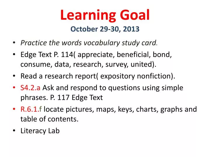 learning goal october 29 30 2013