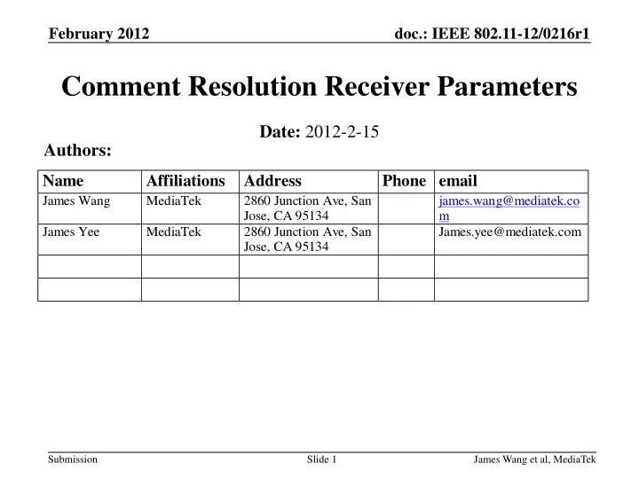 comment resolution receiver parameters
