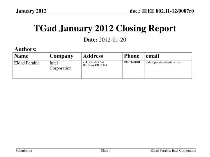 tgad january 2012 closing report